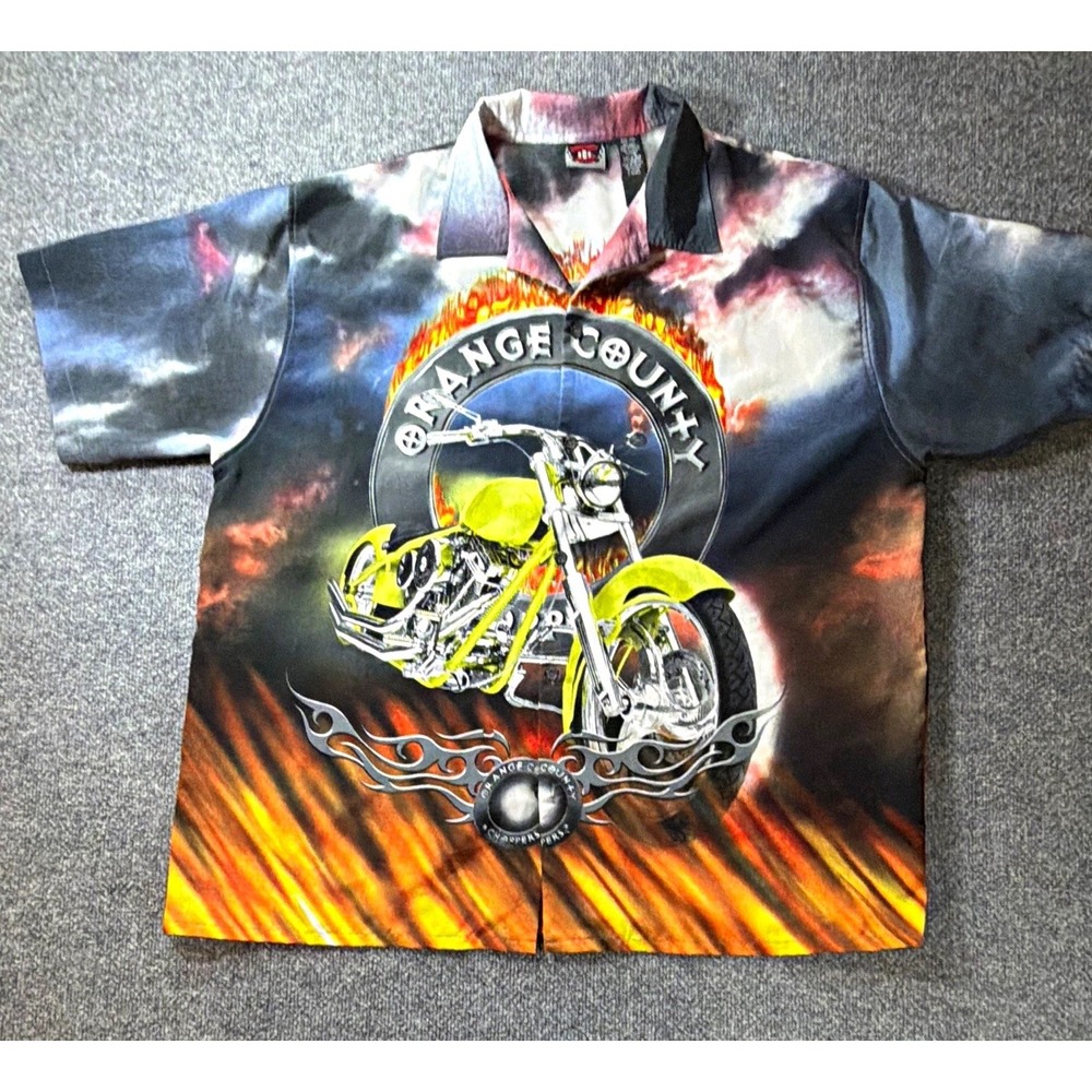 Orange County Choppers Men's 2XL Big & Tall Graphic Button-Up Retro Streetwear